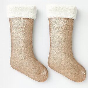 Champagne Sequin and Sherpa Christmas Stockings Set of 2